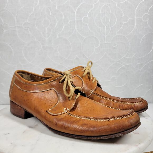 Vintage Hand Sewn Oxfords Mens 11D Tanned Soft Leather Soles Casual Laces main image 7